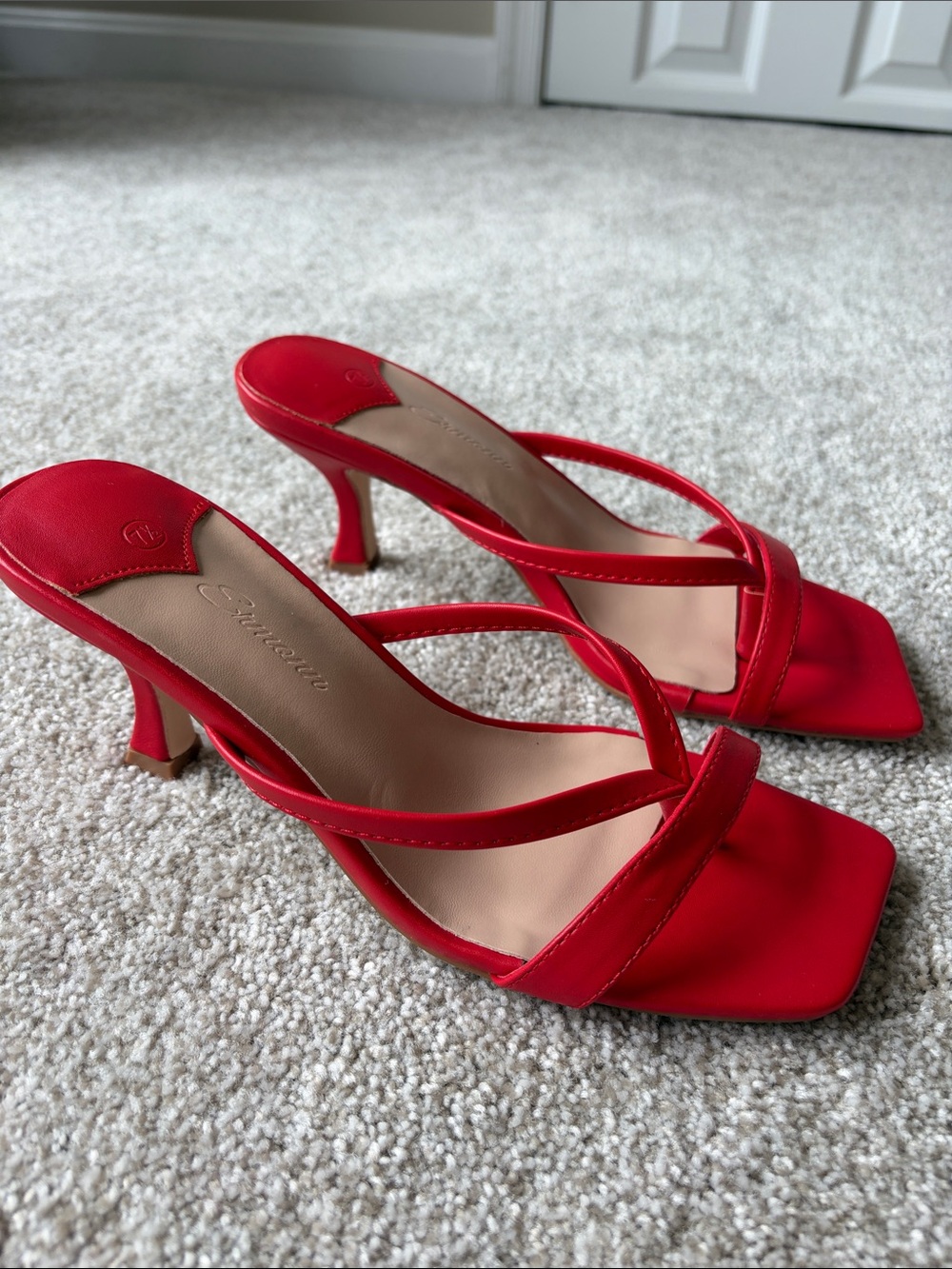 Red Strappy Mid-Heel Sandals for Women